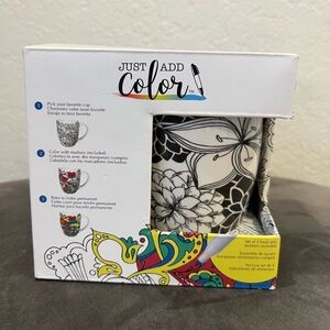 Just Add Color Ceramic Mug Kit Color Your Own Cup w/Markers Floral Pattern